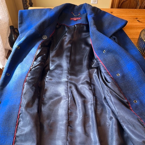 Women's Merona Blue Wool Plaid Coat - Picture 8 of 13